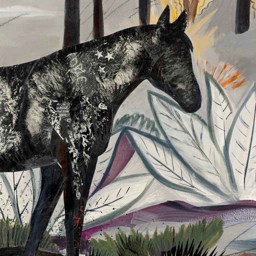 THREE HORSE MORNING original mixed media painting